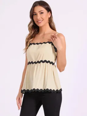 Adjustable Spaghetti Straps Sleeveless Contrast Color Peplum Tops