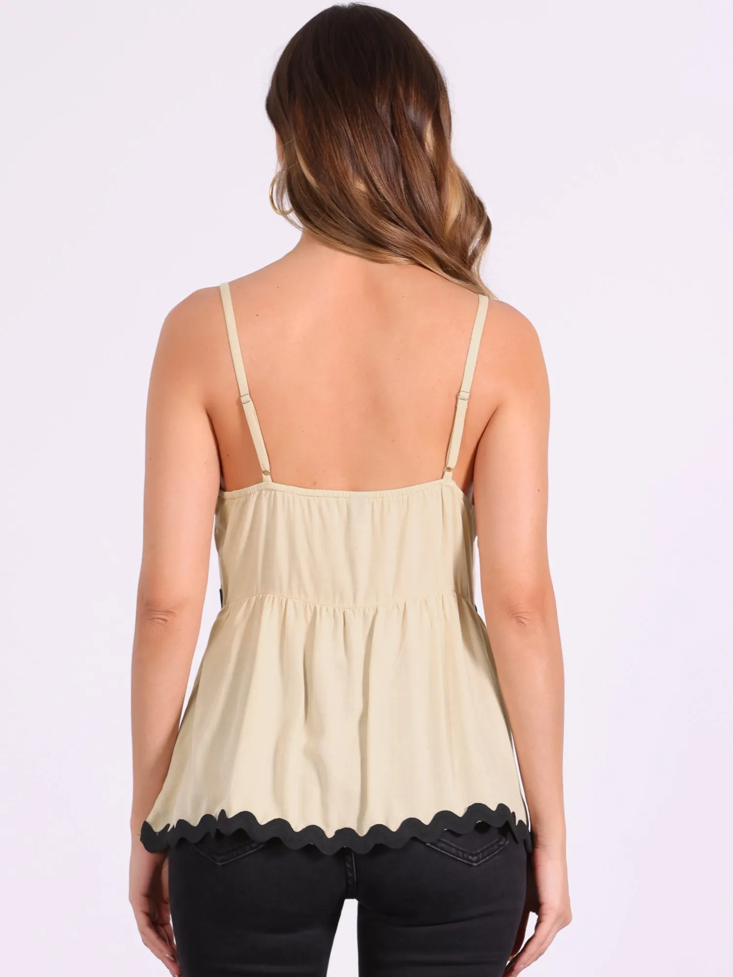 Adjustable Spaghetti Straps Sleeveless Contrast Color Peplum Tops