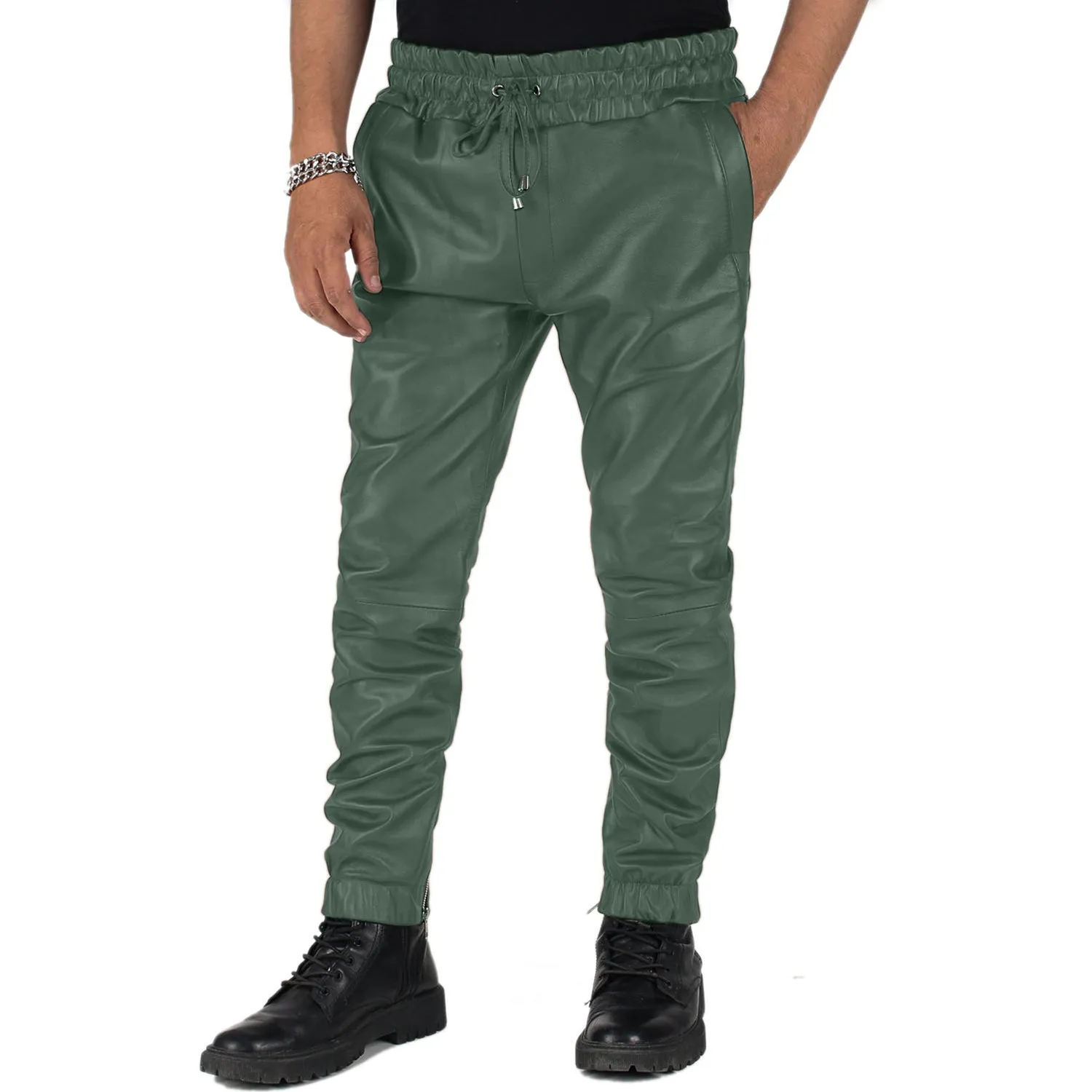 Aethor Men's Green Faux Leather Pants