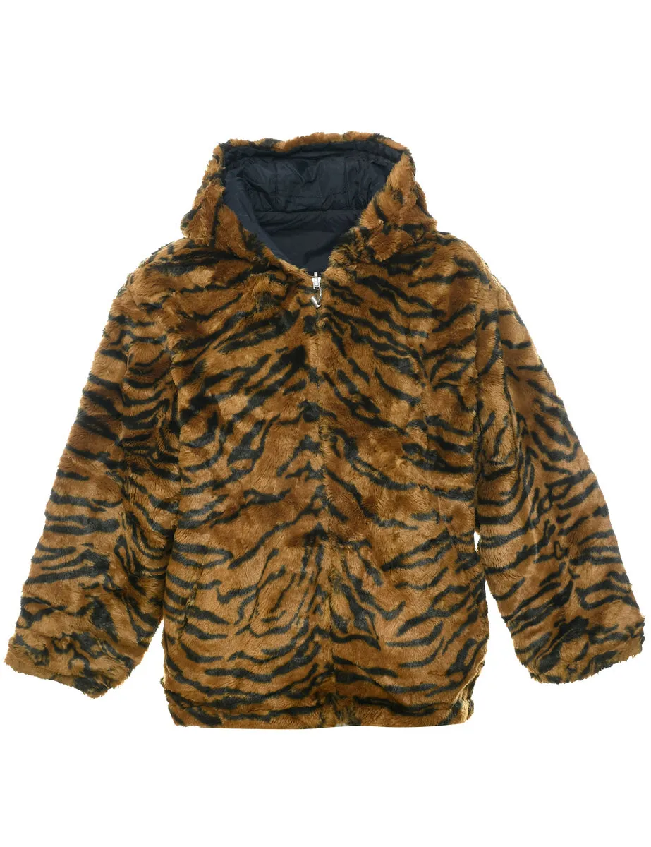 Animal Print Faux Fur Jacket - L