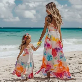 Beach Chic Mom and Daughter Matching Tye Dye Maxi Dress