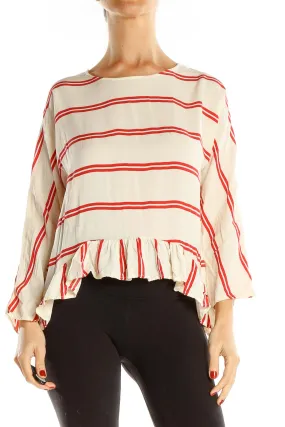 Beige Red Striped Brunch Blouse