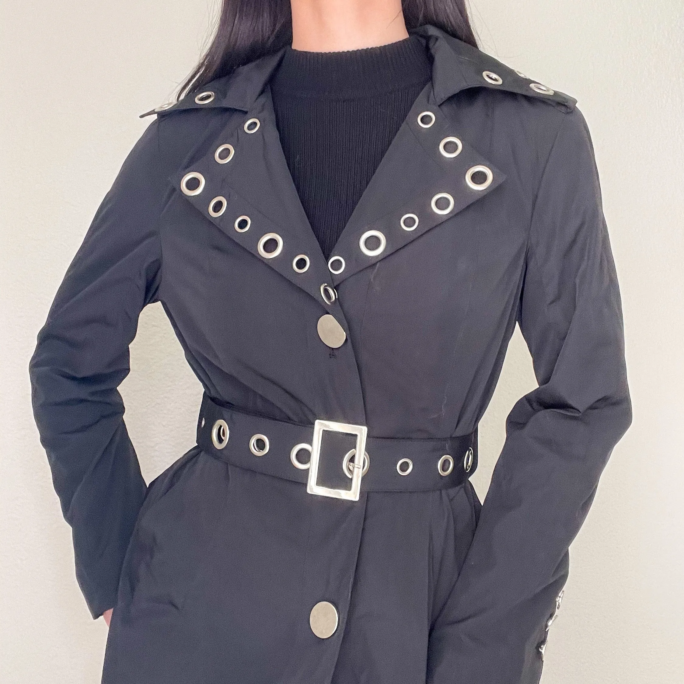 Black Eyelet Trench Coat