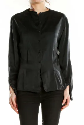 Black Silk Button-Up Blouse