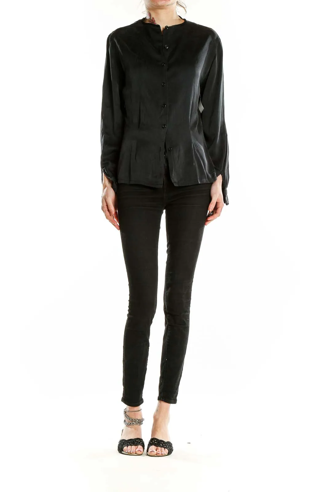 Black Silk Button-Up Blouse