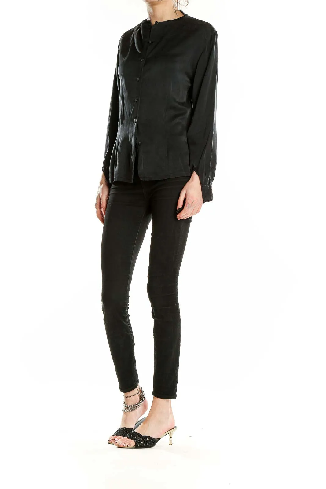 Black Silk Button-Up Blouse