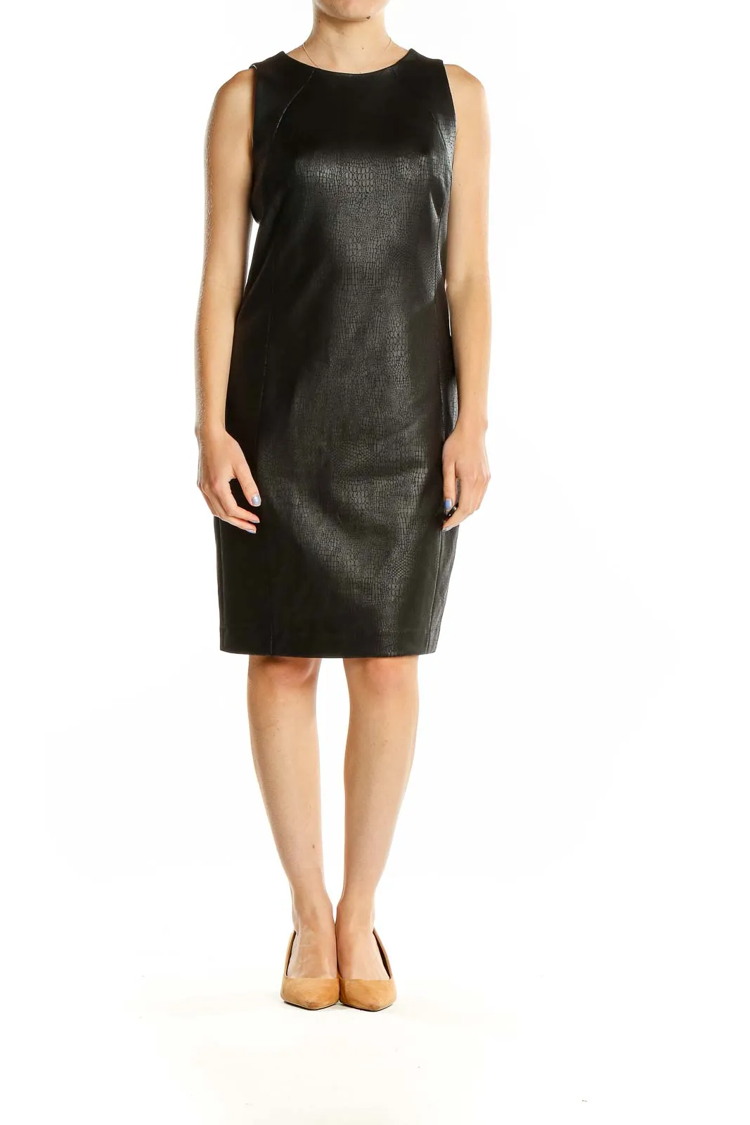 Black Sleeveless Faux Leather Sheath Dress