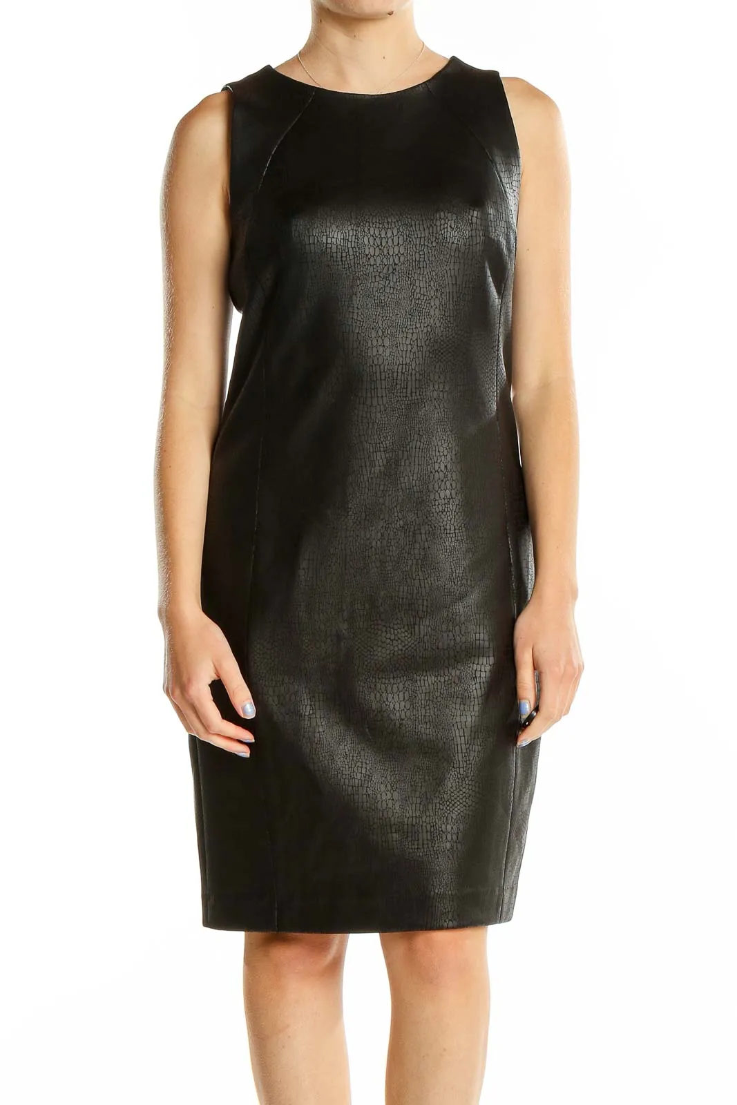 Black Sleeveless Faux Leather Sheath Dress