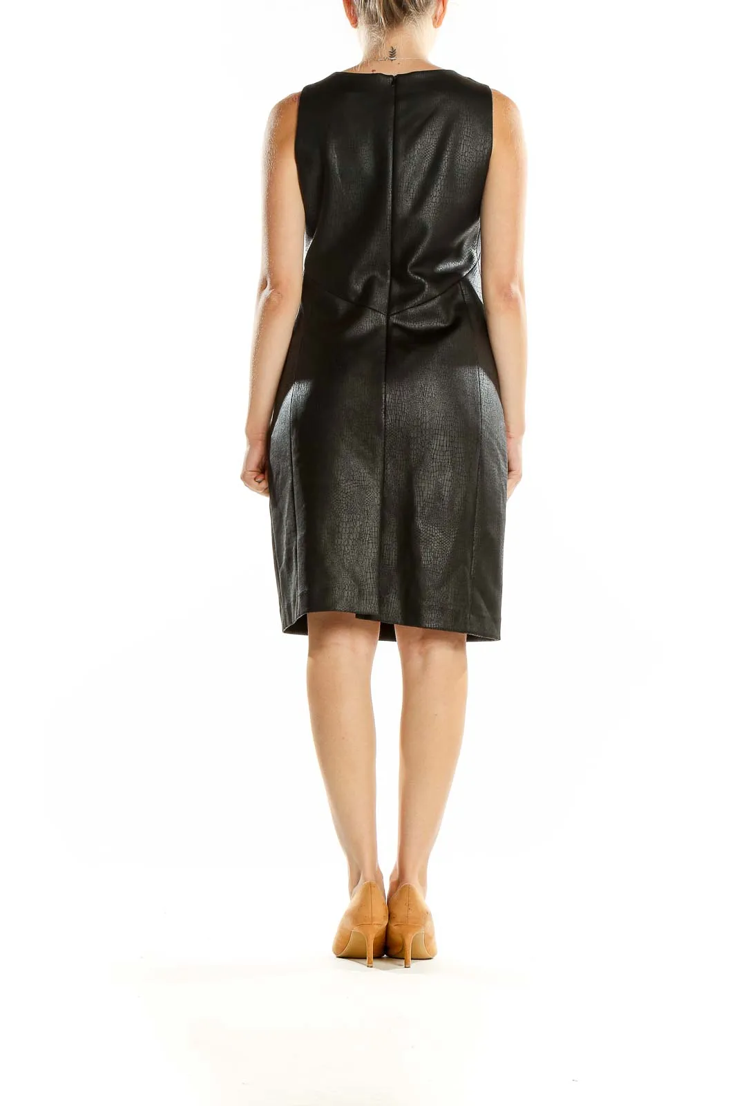 Black Sleeveless Faux Leather Sheath Dress