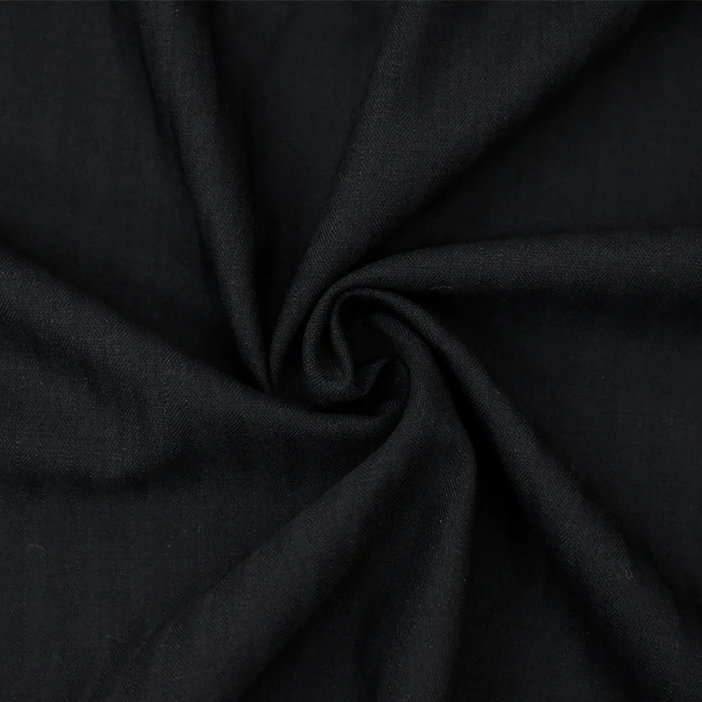 Black Wool-Poly Stripe Irregular Herringbone Twill Suiting Woven Fabric