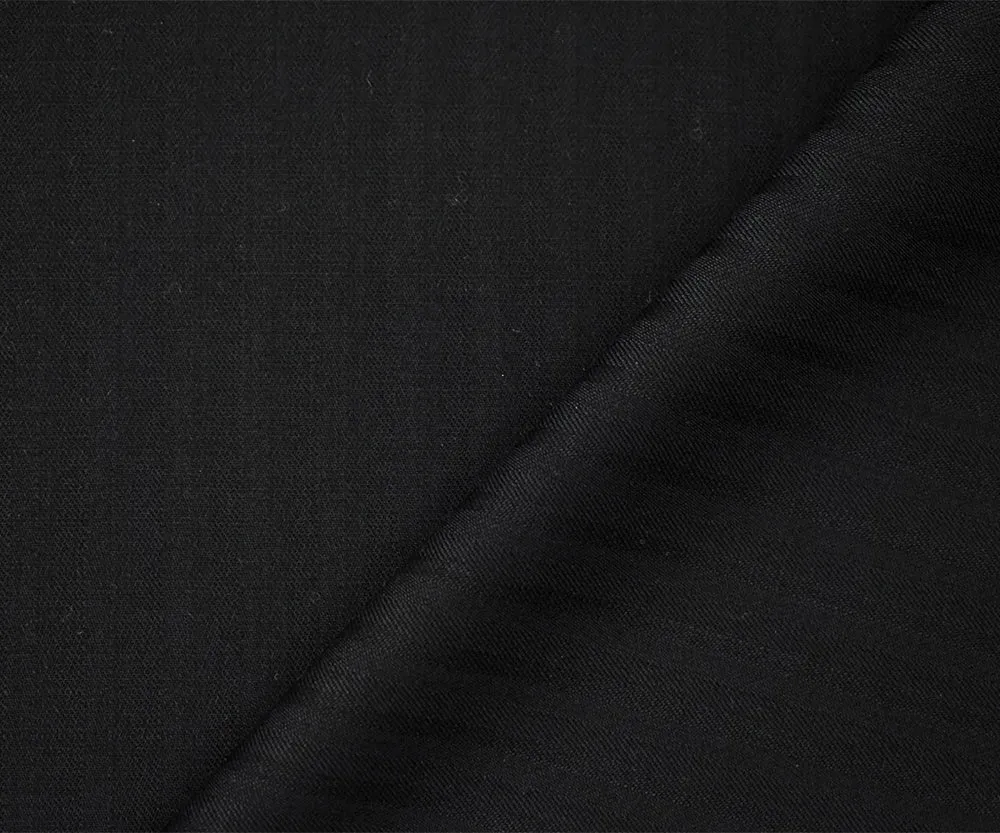 Black Wool-Poly Stripe Irregular Herringbone Twill Suiting Woven Fabric