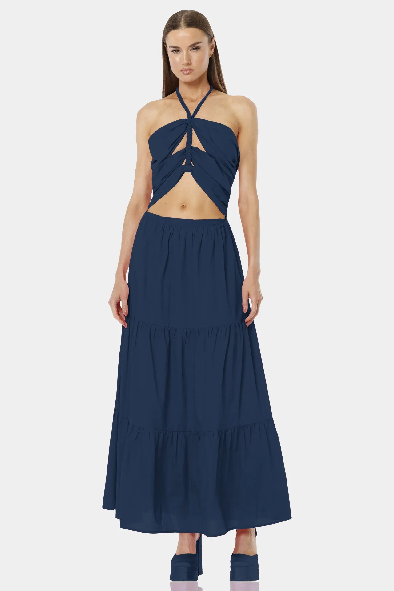 Blue Cut Out Layered Maxi Dress