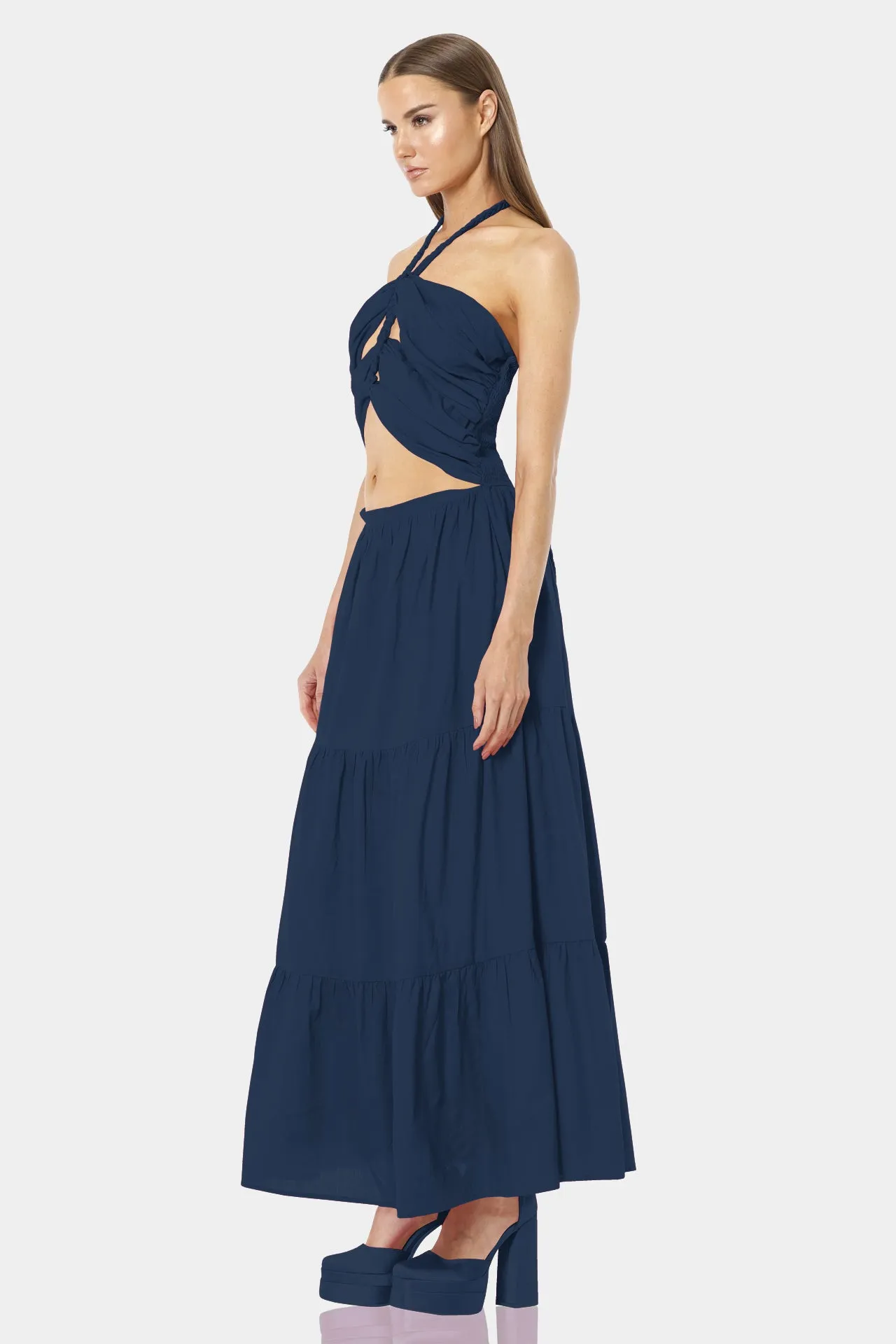 Blue Cut Out Layered Maxi Dress