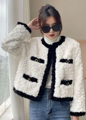 Boho White O-Neck thick Faux Fur Jackets Winter