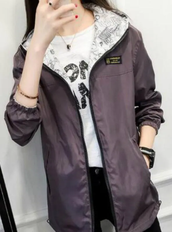 Bomber Basic Jacket Pocket Zipper Hooded Two Side