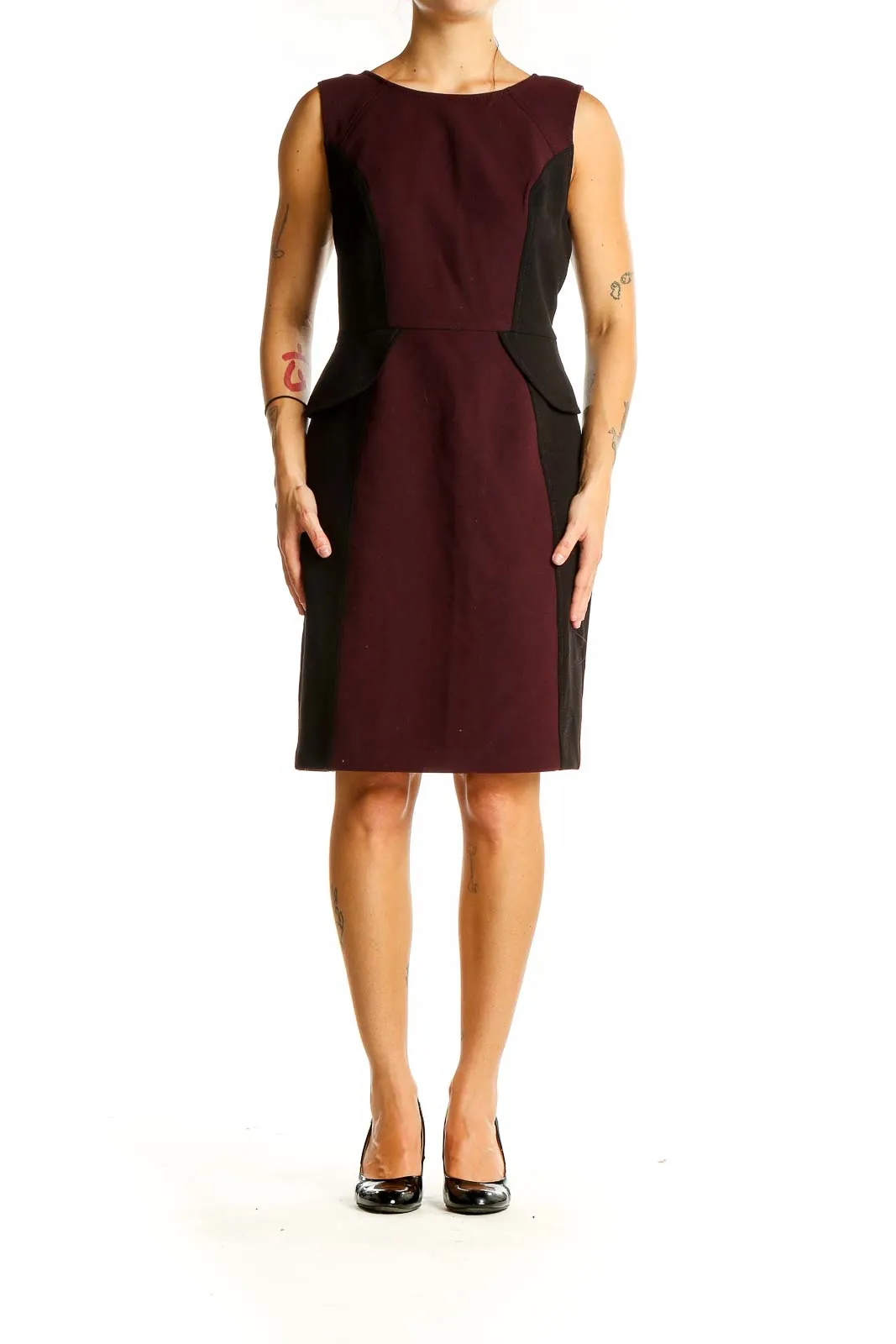 Burgundy Color Block Sheath Dress