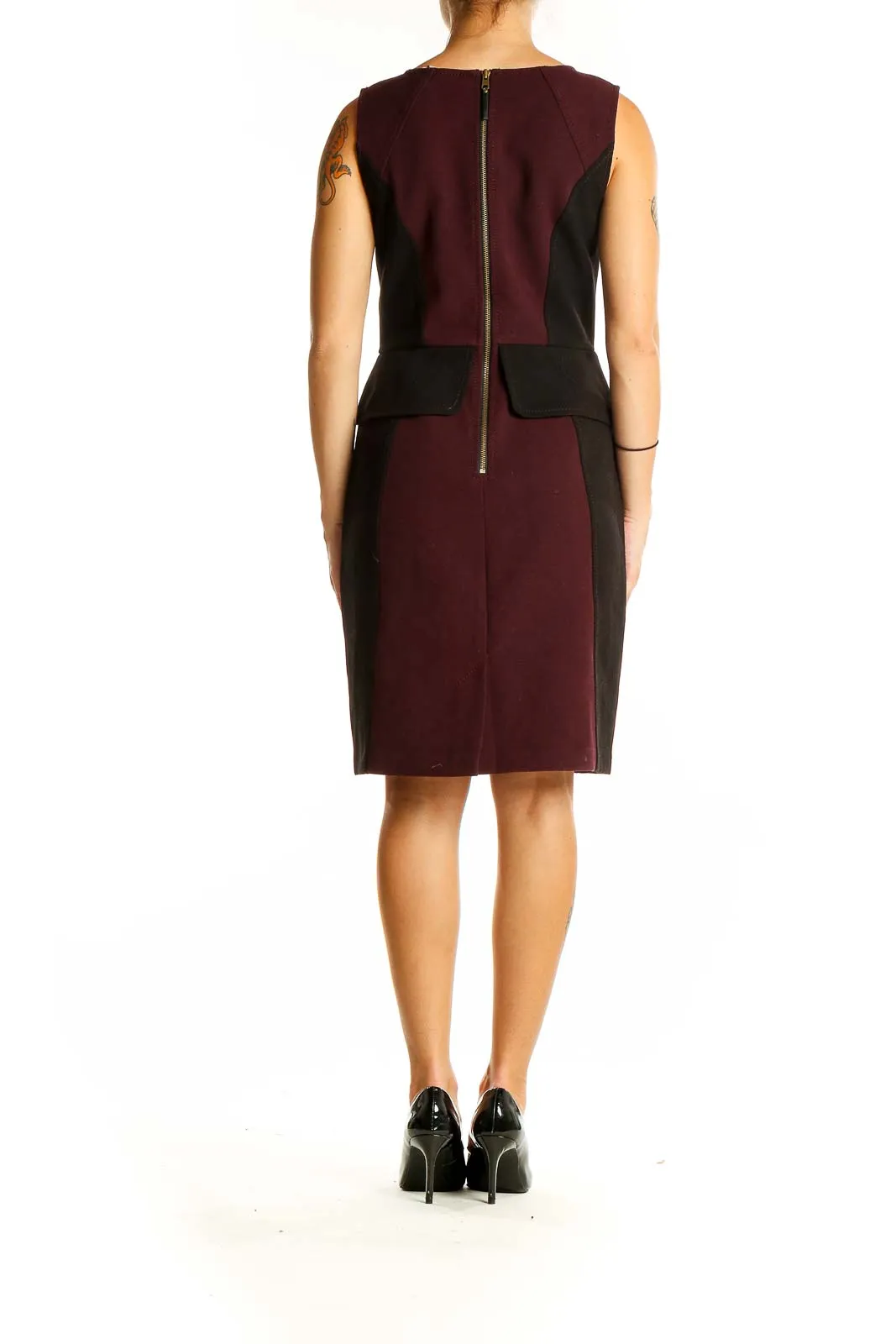 Burgundy Color Block Sheath Dress