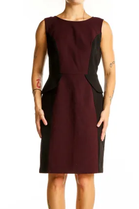 Burgundy Color Block Sheath Dress