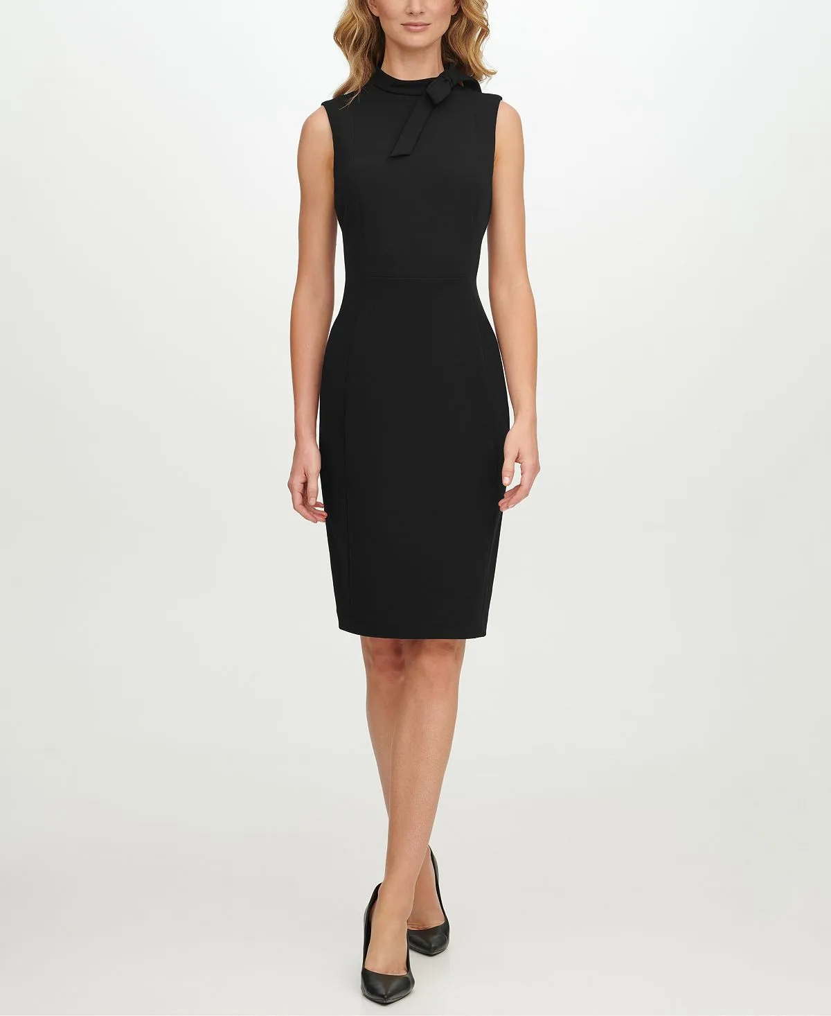 Calvin Klein Mini Sheath Dress with Bow, Black