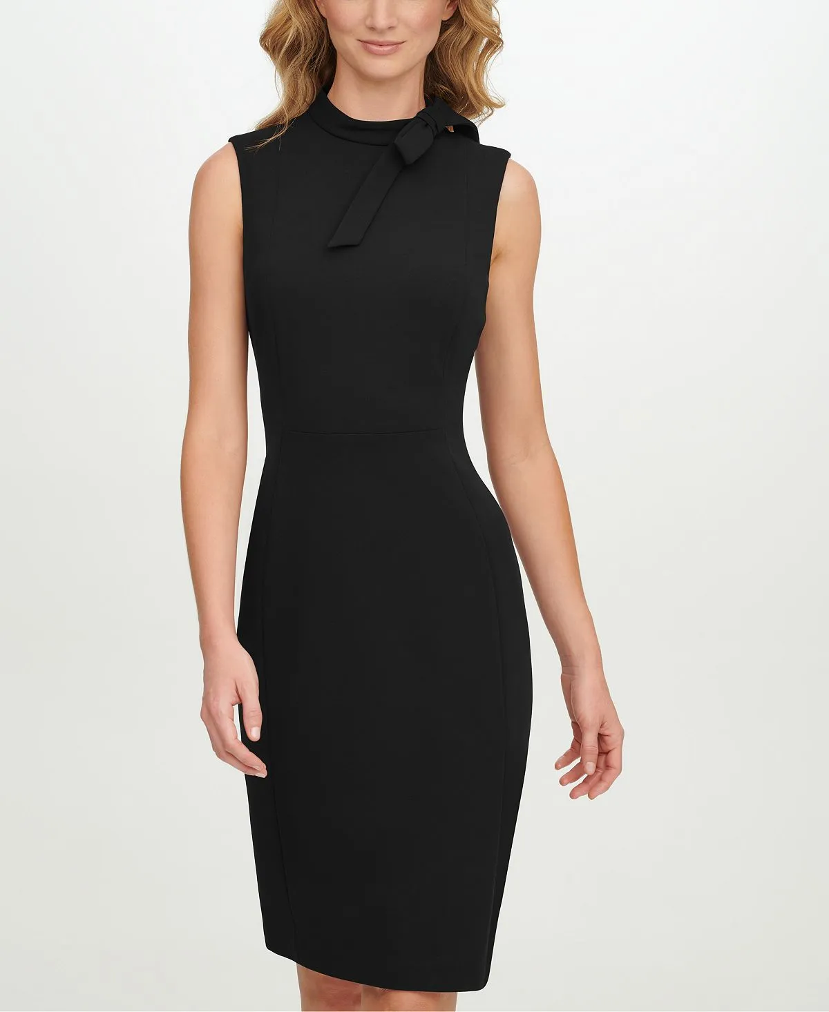 Calvin Klein Mini Sheath Dress with Bow, Black