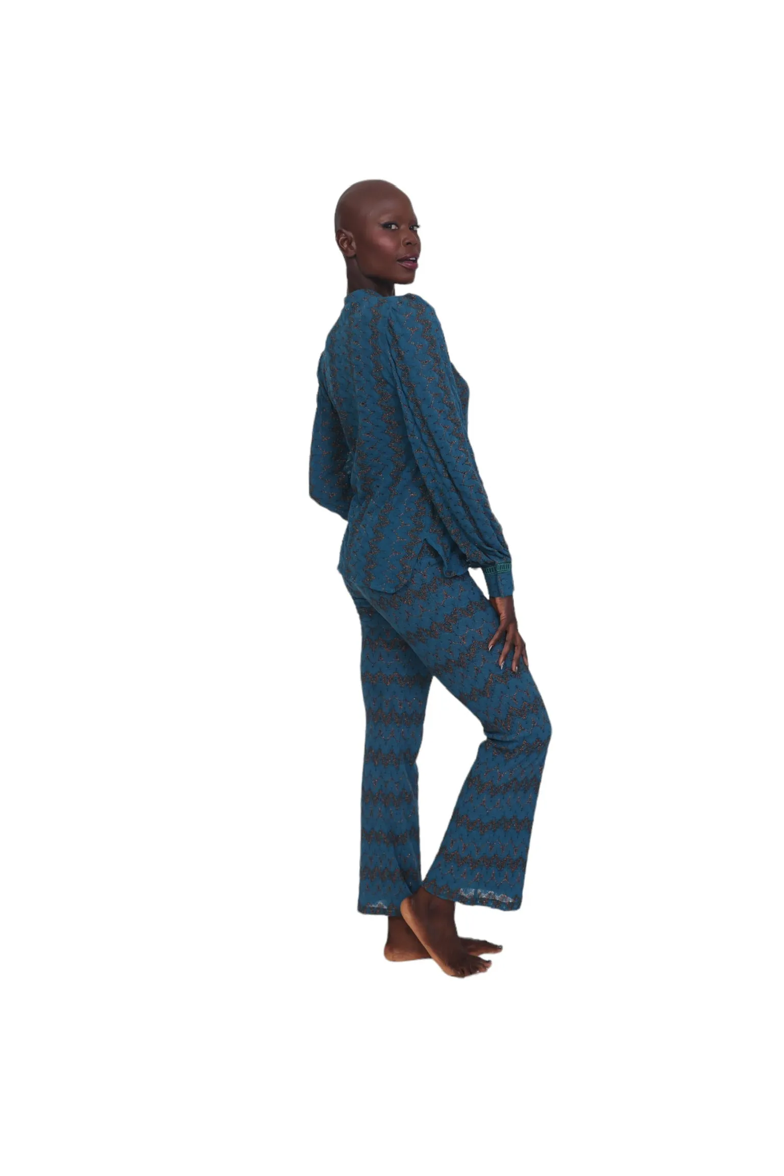 Camicia Knit Palazzo Trousers - Blue