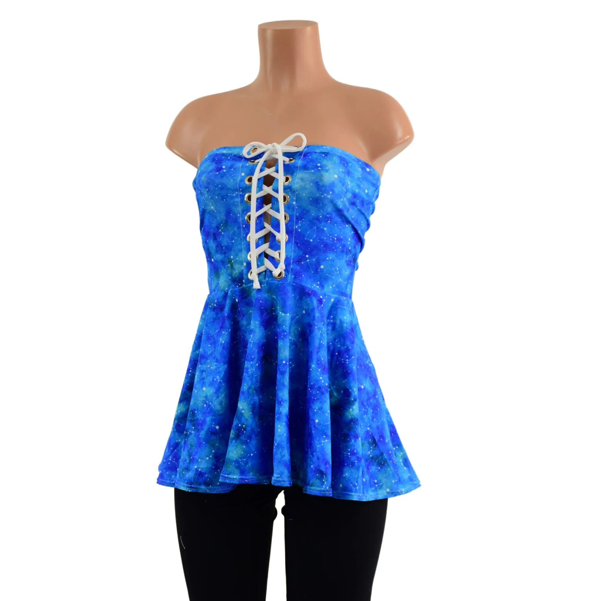 Celestial Print Laceup Peplum Top