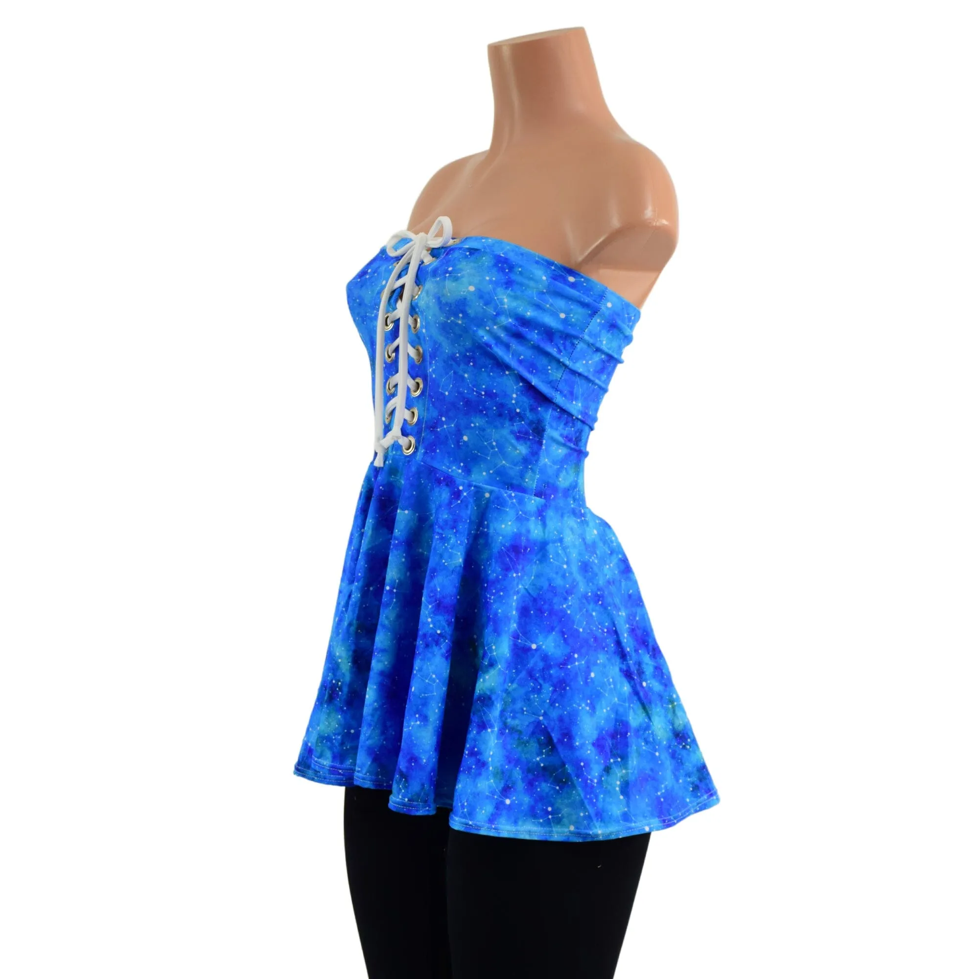 Celestial Print Laceup Peplum Top