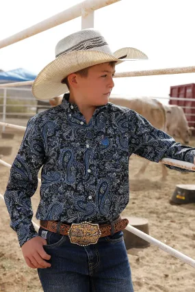 CINCH BOY'S BLUE & BLACK PAISLEY PRINT LONG SLEEVE SHIRT