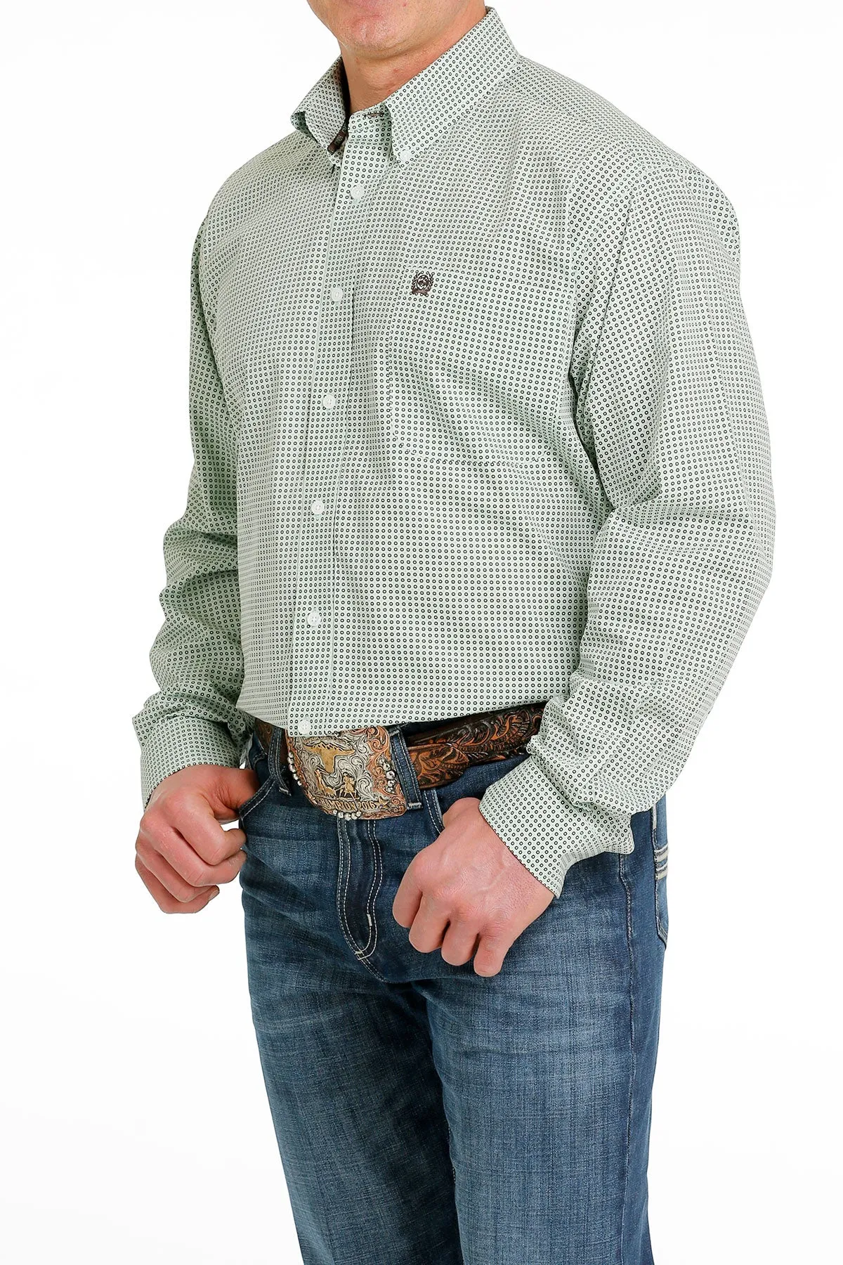 CINCH GREEN W/ CREAM GEO PRINT LONG SLEEVE