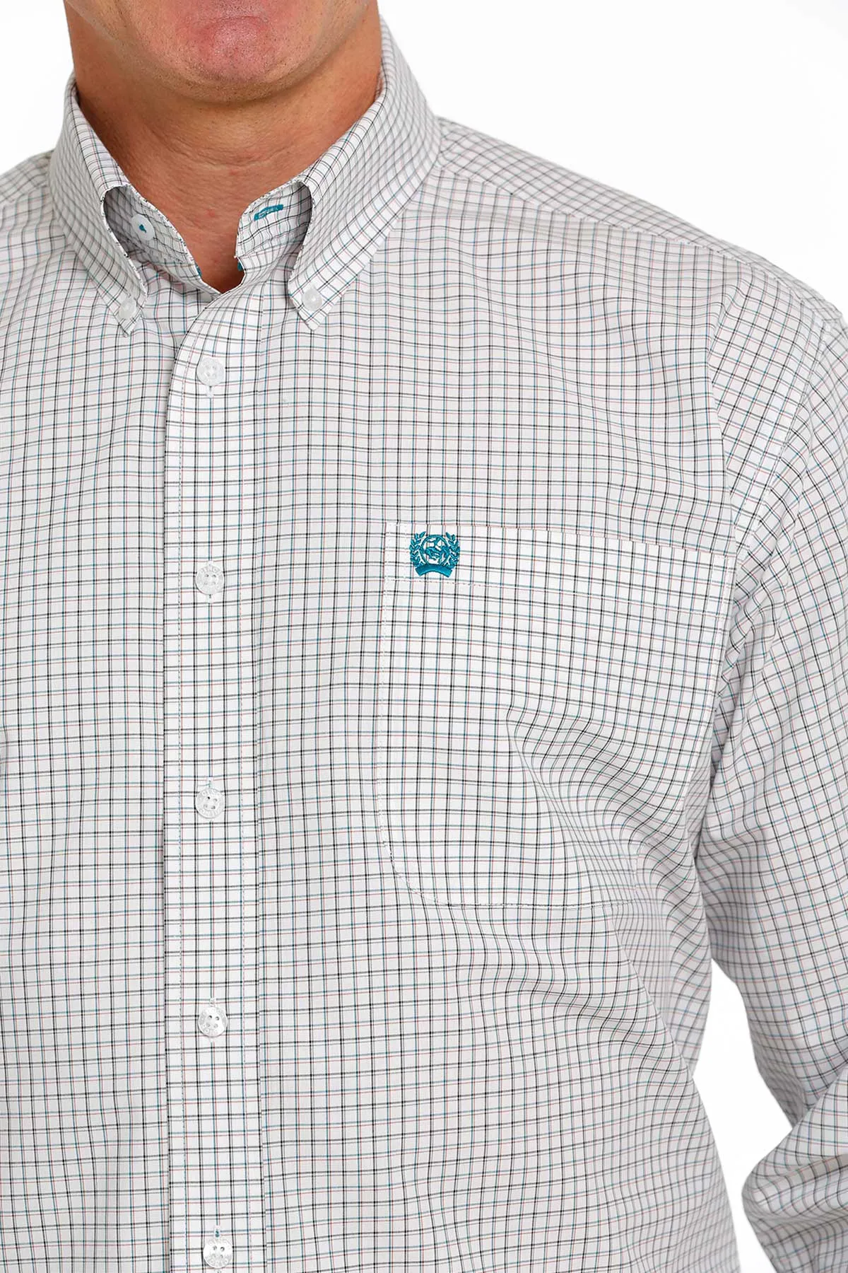 CINCH MEN'S PLAID BUTTON-DOWN WESTERN SHIRT - WHITE / TEAL / GRAY