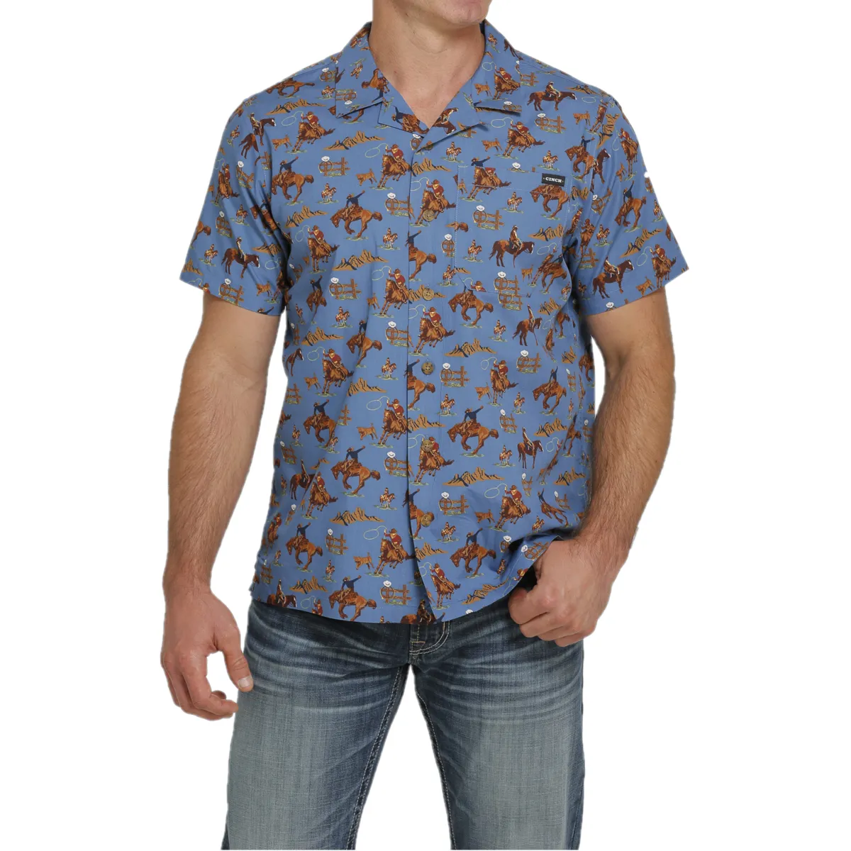 Cinch® Men's Rodeo Print Blue Button Down Camp Shirt MTW1401009