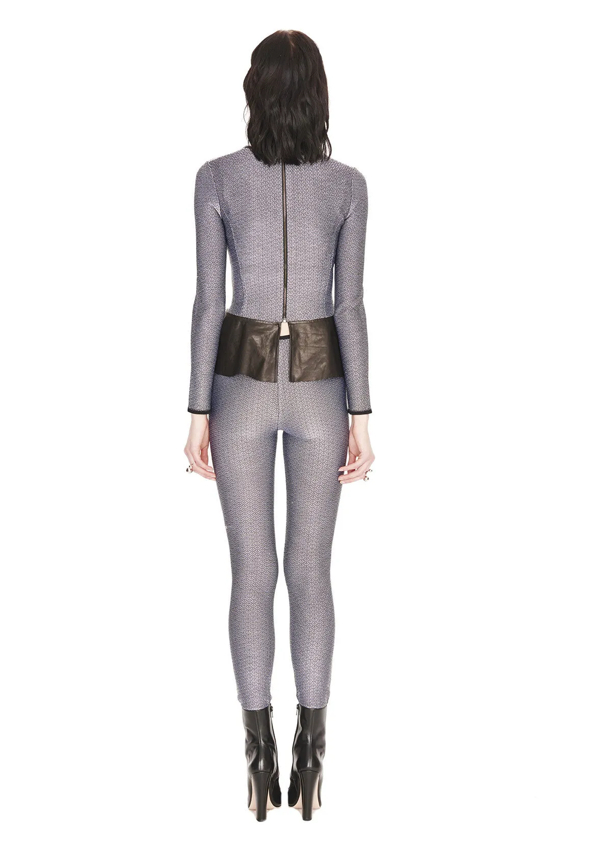 Corrine - Grey Tweed and Black Peplum Top