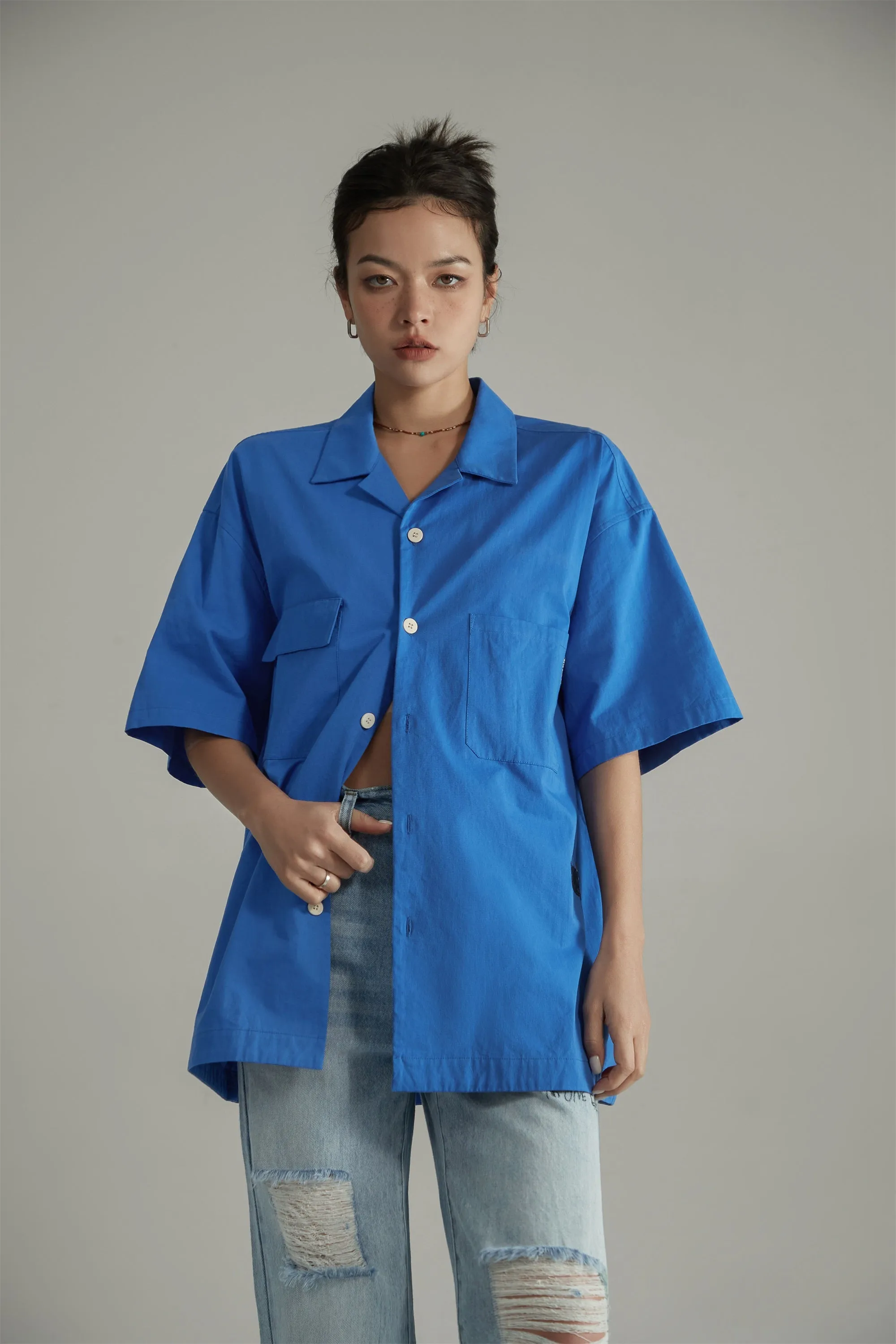 Cotton Loose Fit Button Up Shirt