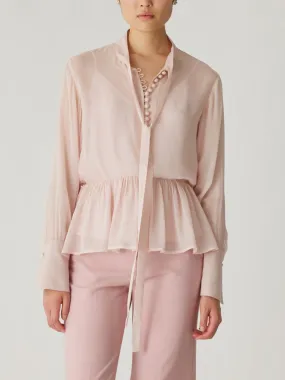 Covered Button Tie Front Blouse