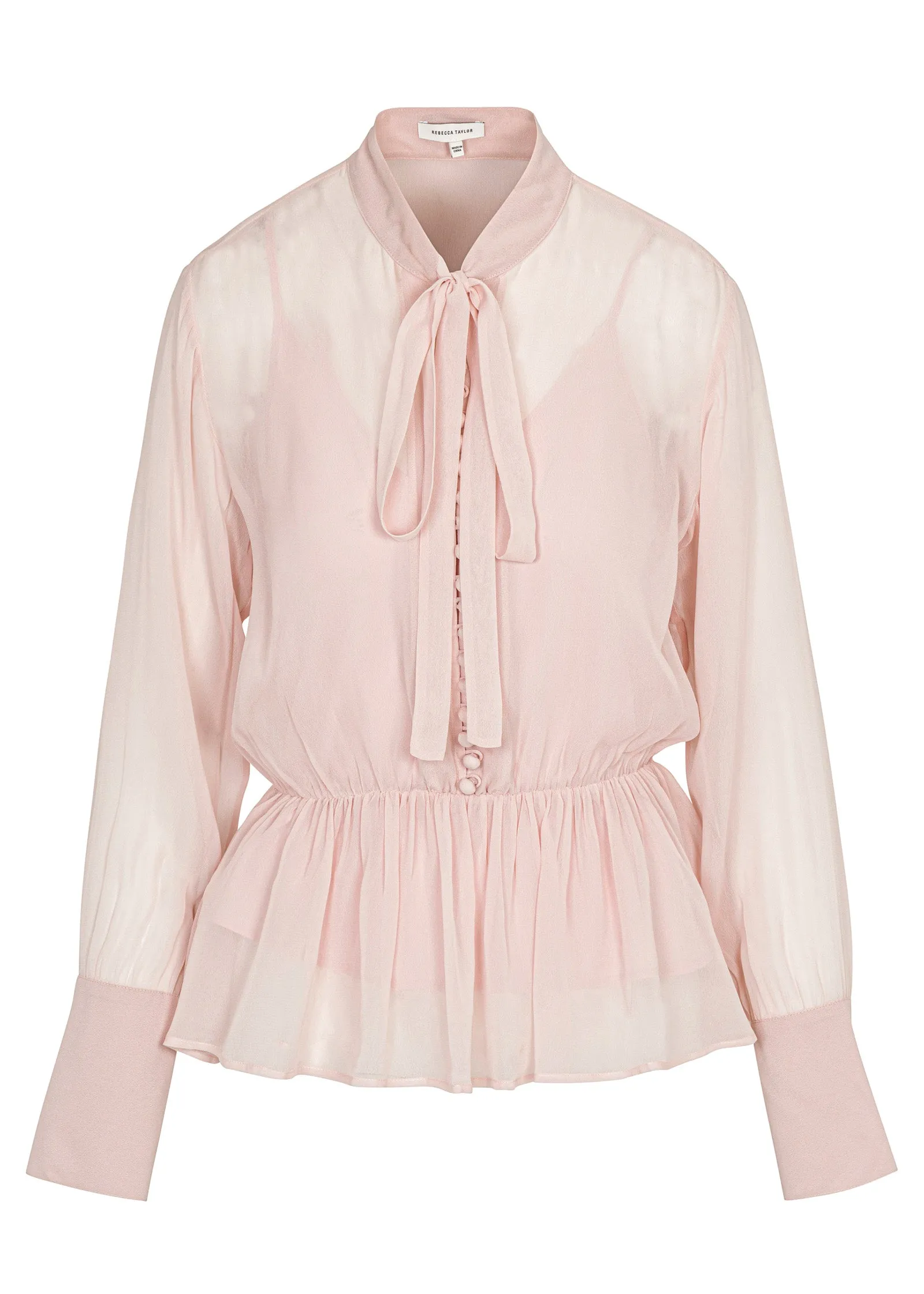 Covered Button Tie Front Blouse