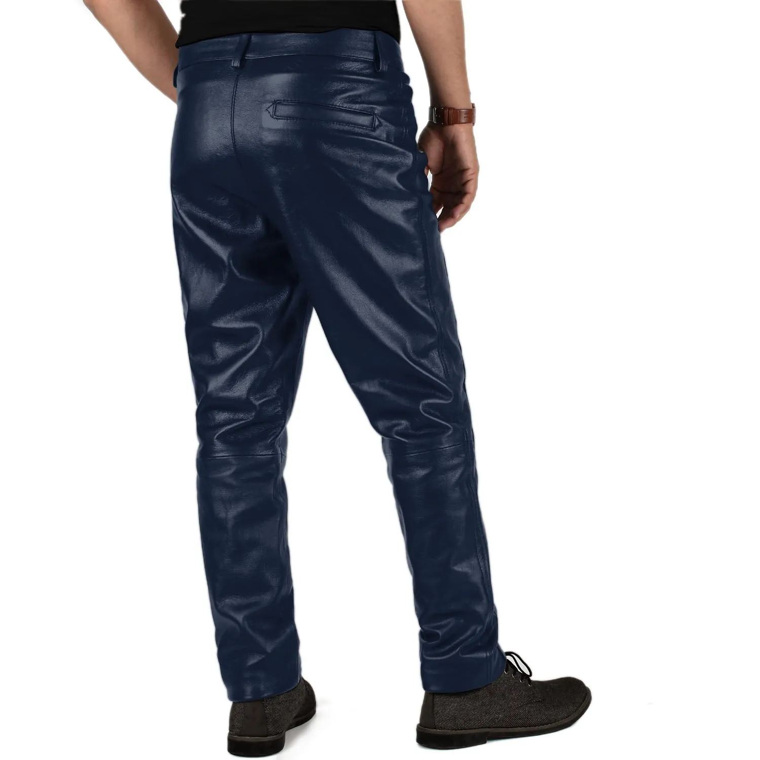 Crionis Men's Blue Faux Leather Pants