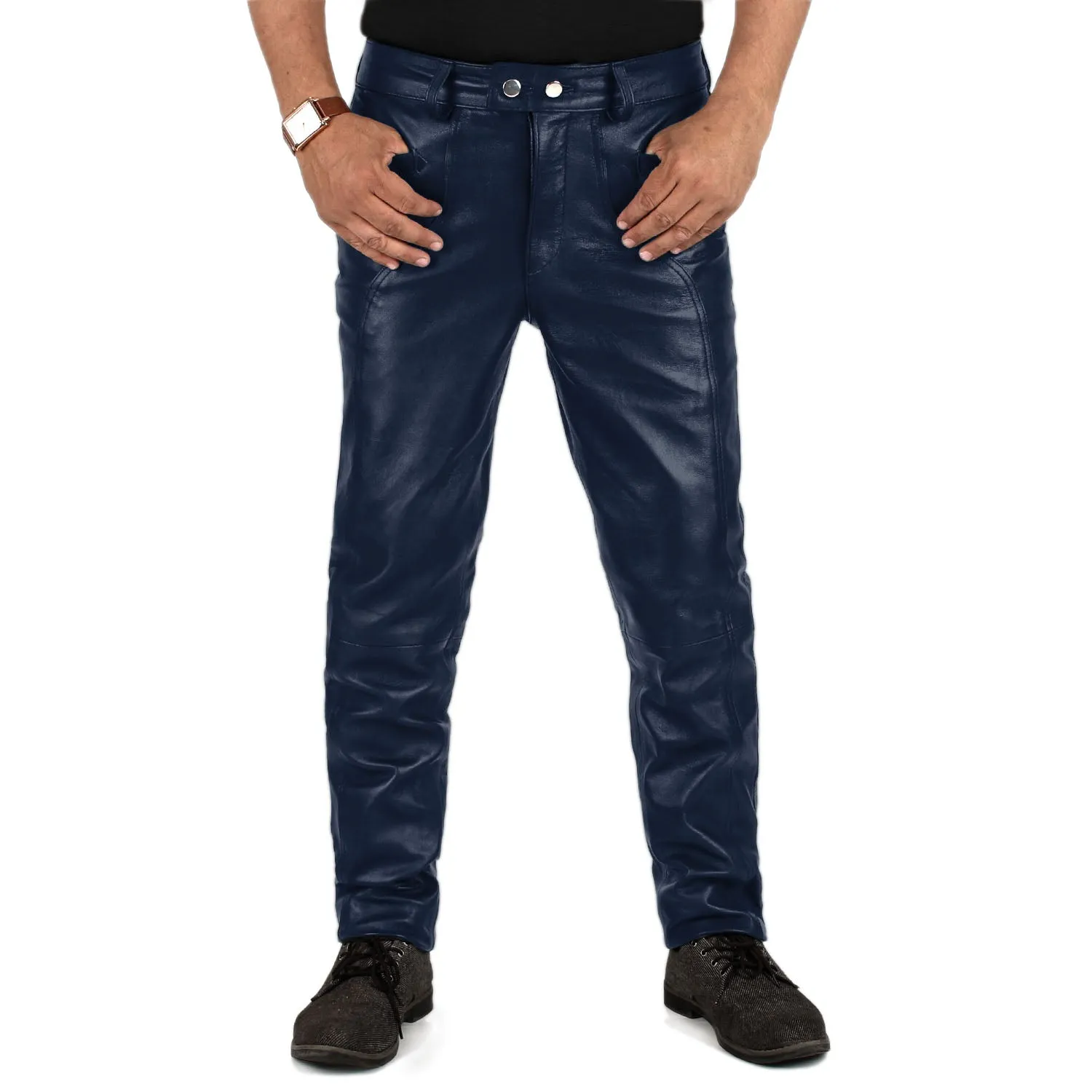 Crionis Men's Blue Faux Leather Pants