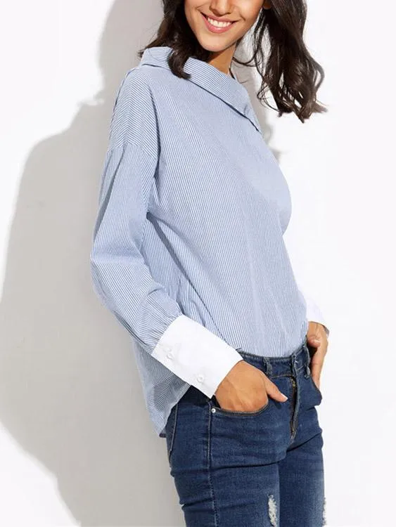 Custom Asymmetrical One Shoulder Stripe Long Sleeve Blouses