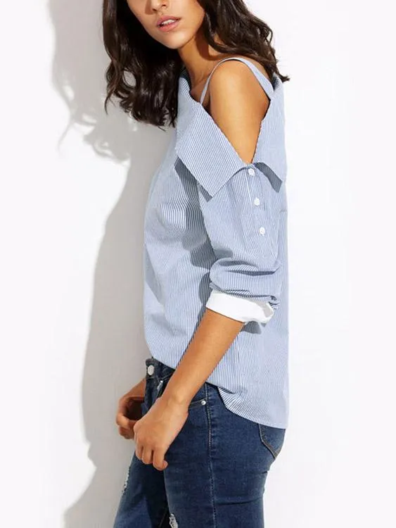 Custom Asymmetrical One Shoulder Stripe Long Sleeve Blouses