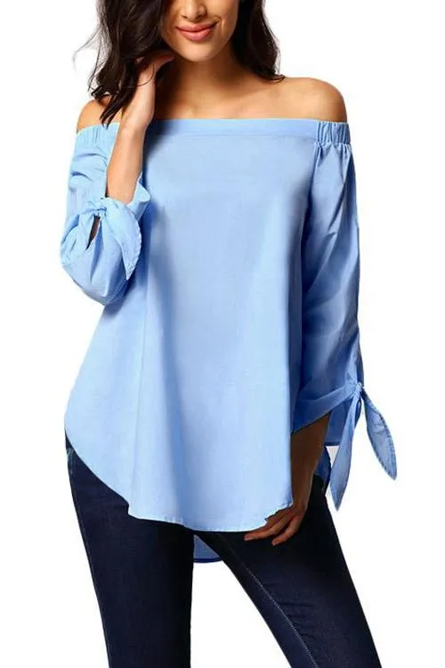 Custom Off The Shoulder 3/4 Sleeve Slit Hem Blouses