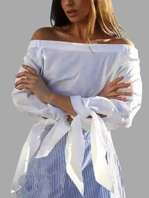 Custom Off The Shoulder 3/4 Sleeve Slit Hem Blouses