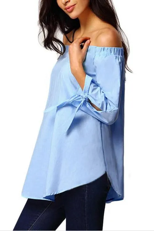 Custom Off The Shoulder 3/4 Sleeve Slit Hem Blouses