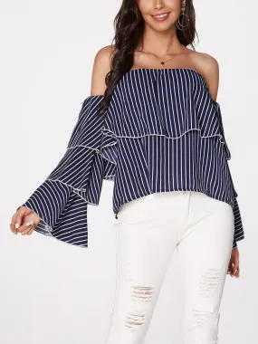 Custom Off The Shoulder Stripe Long Sleeve Blouses