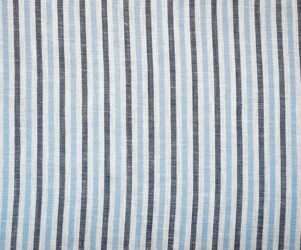 Dark Blue-Blue-White Spence Bryson Stripe Irish Linen Slub Woven Fabric