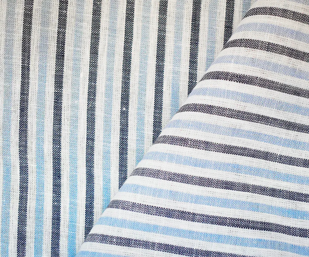 Dark Blue-Blue-White Spence Bryson Stripe Irish Linen Slub Woven Fabric