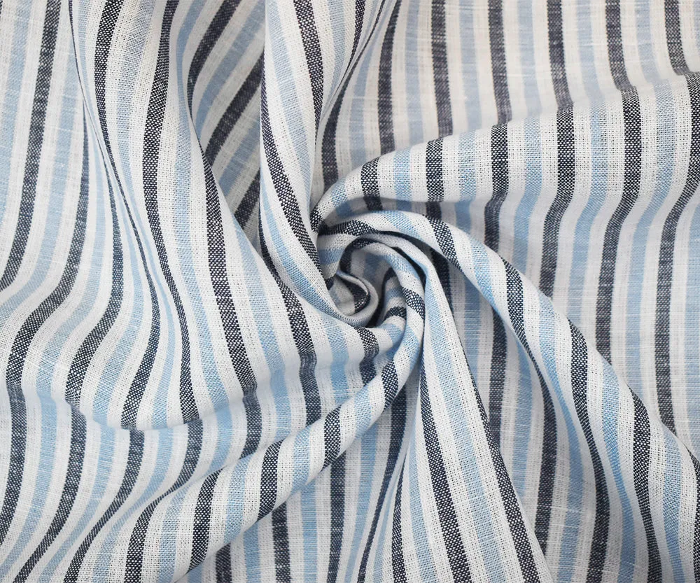 Dark Blue-Blue-White Spence Bryson Stripe Irish Linen Slub Woven Fabric