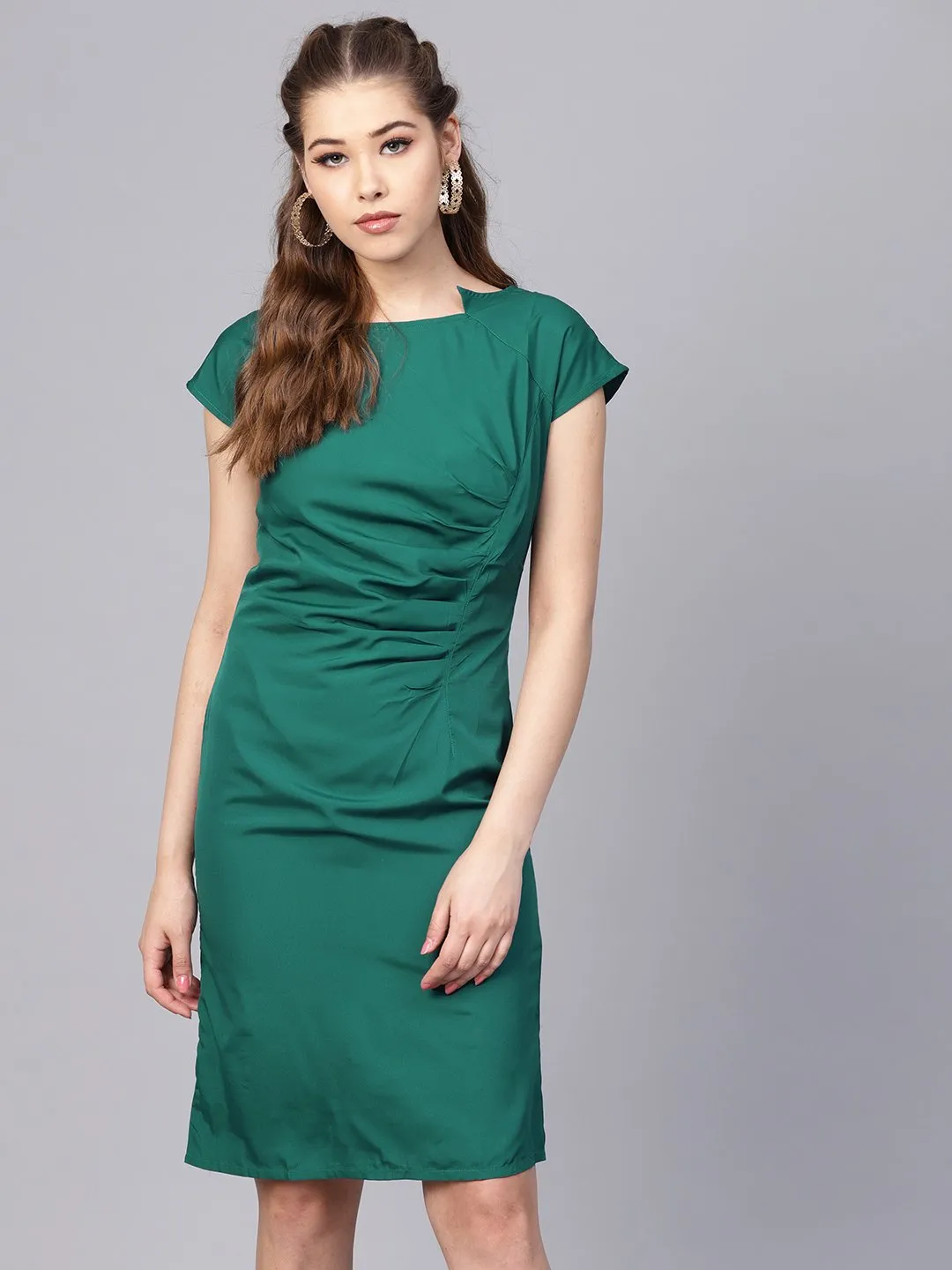 Dark Green Sheath cap sleeve dress