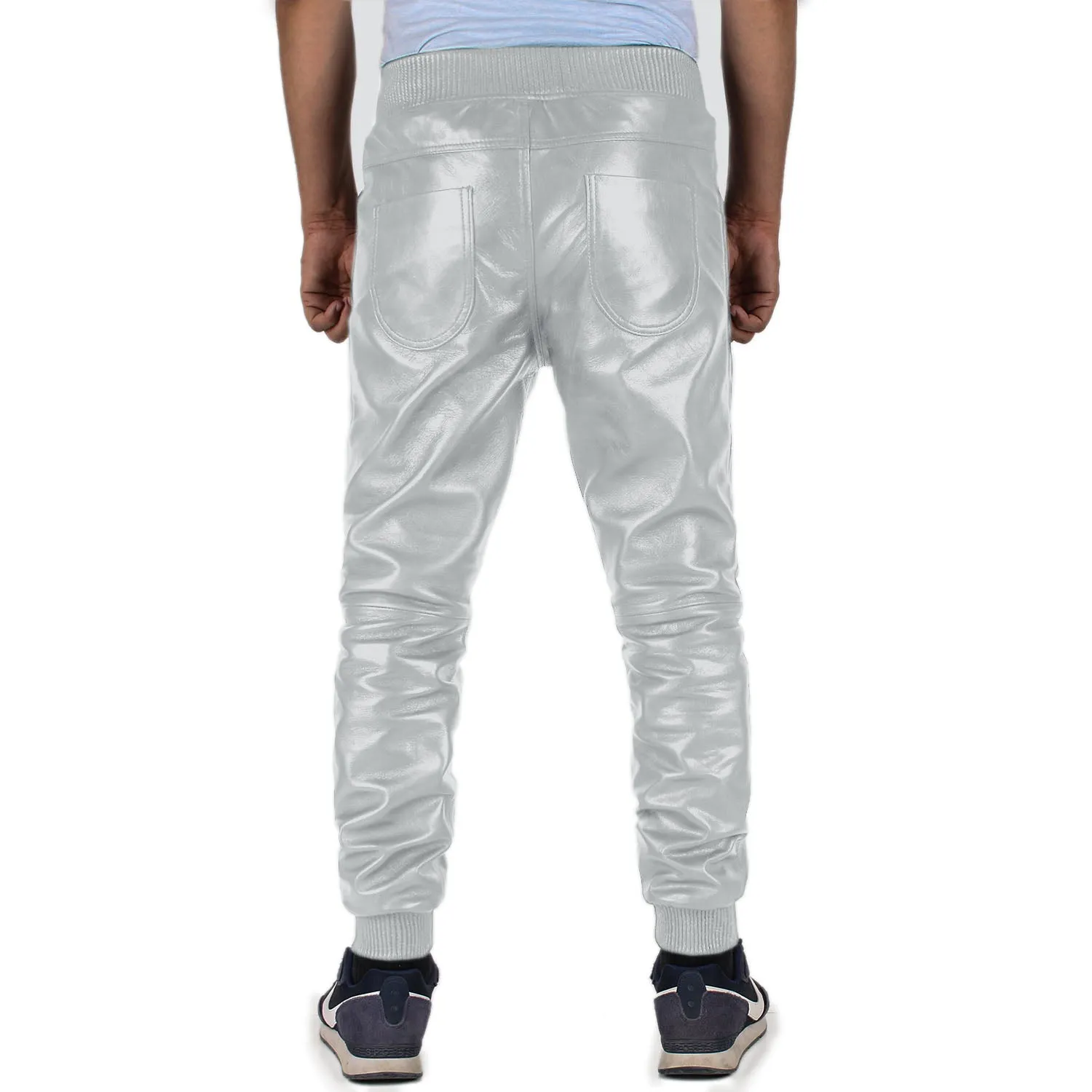 Delara Men's White Faux Leather Pants