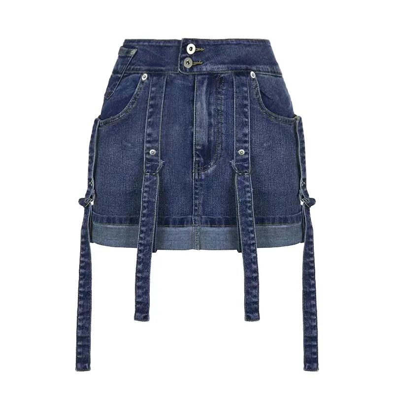 Denim Punk Strap Shorts SD01028