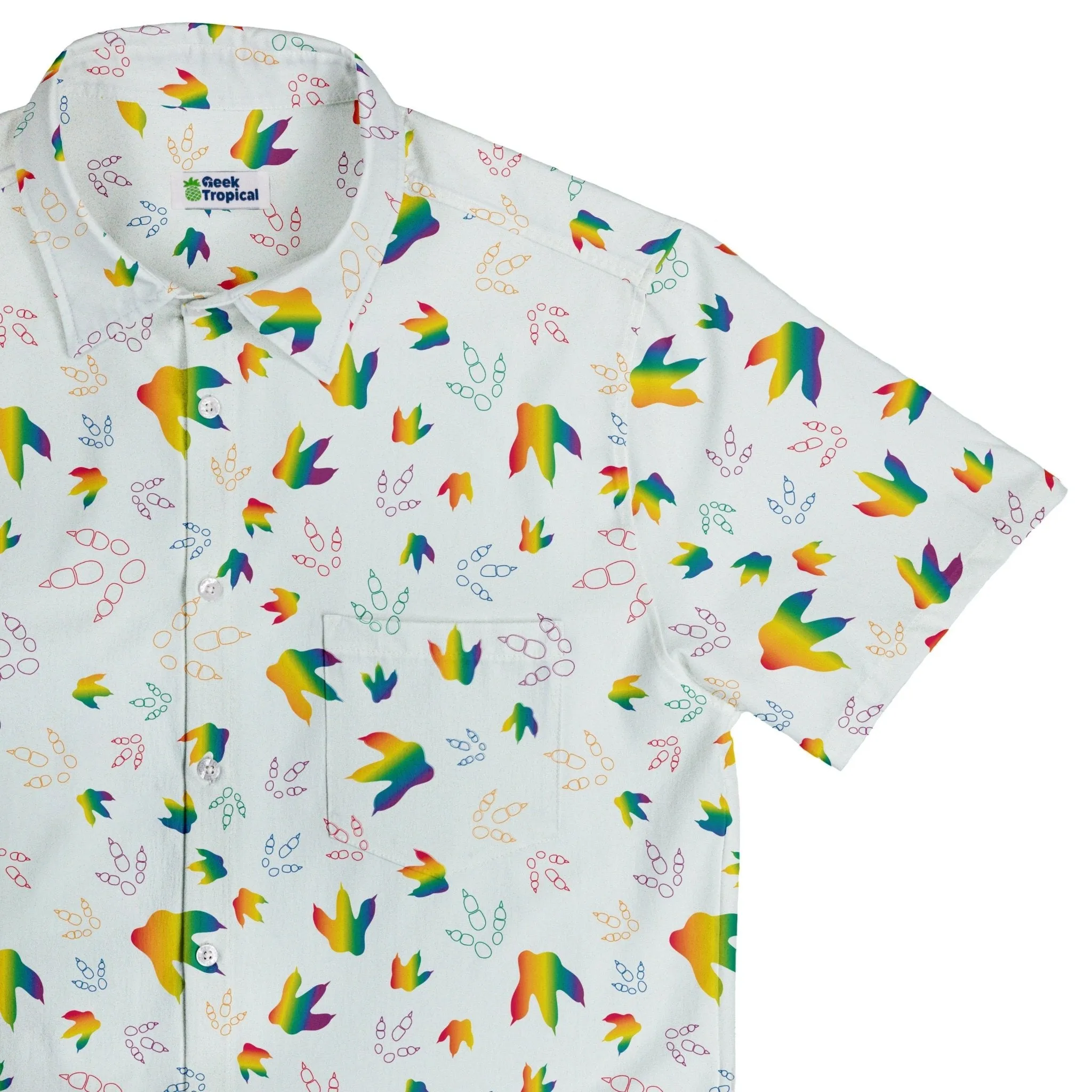 Dinosaur Footprints Rainbow Button Up Shirt